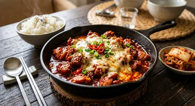 Buldak – Koreanisches Feuer-Hähnchen mit Gochujang-Glasur und Mozzarella