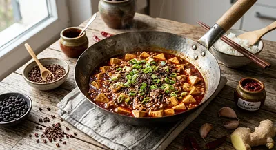 Mapo Tofu aus Sichuan mit Doubanjiang und Sichuan-Pfeffer